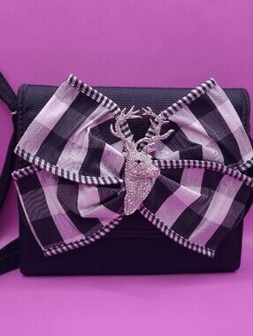 Lisi Lerch Plaid‎ Bow Crossbody/Clutch Shoulder Purse With Rhinestone Deer/Stag